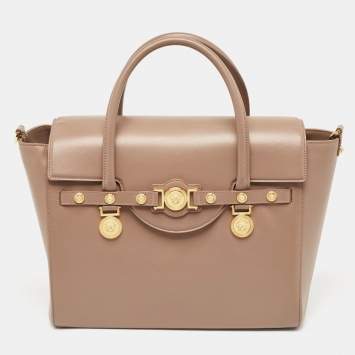 Pre Owned Versace Beige Leather Large Medusa Medallion Tote