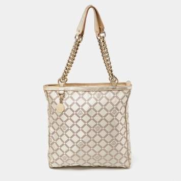 Pre Owned Versace Gold Monogram Fabric and Leather Medusa Chain Tote