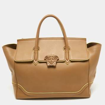 Pre Owned Versace Beige Leather Large Palazzo Empire Tote