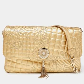Pre Owned Versace Gold Barocco Leather Vanitas Medea Shoulder Bag