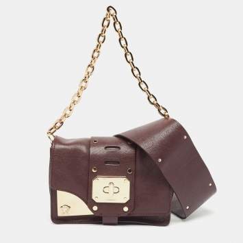 Pre Owned Versace Burgundy Leather Stardvst Crossbody Bag