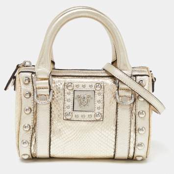 Pre Owned Versace Gold Snakeskin Leather Snap Out Of It Crossbody Bag