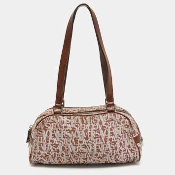 Pre Owned Versace Brown/Multicolor Printed Fabric and Leather Satchel