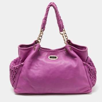 Pre Owned Versace Pink Pleated Leather Chain Satchel