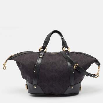 Pre Owned Versace Black Medusa Print Canvas and Leather Satchel