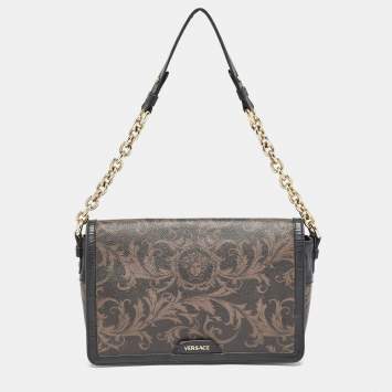 مملوكة مسبقًا Versace Black/Brown Baroque Print Coated Canvas and Leather Flap Chain Bag