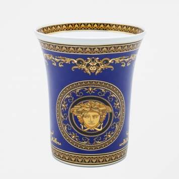 Pre Owned Versace x Rosenthal Medusa Blue Porcelain Vase