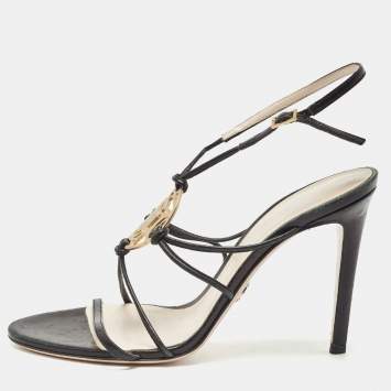 Pre Owned Versace Black Leather Medusa Ankle Strap Sandals Size 39.5