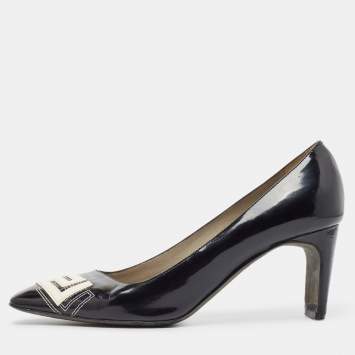 Pre Owned Versace Black Patent Leather Pumps Size 38