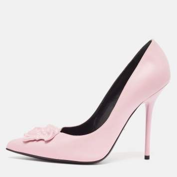 Pre Owned Versace Pink Leather Medusa Pointed Toe Pumps Size 38.5
