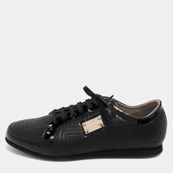 Pre Owned Versace Black Patent and Leather Low Top Sneakers Size 40