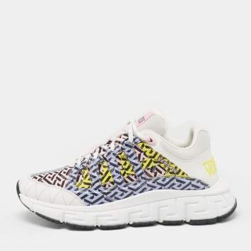 Pre Owned Versace Multicolor Leather and Fabric Trigreca Sneakers Size 41