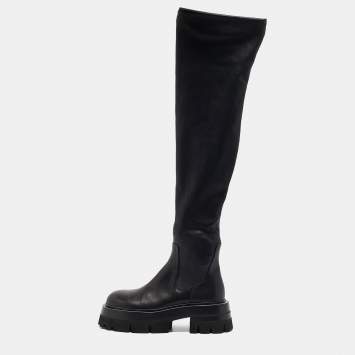 Pre Owned Versace Black Leather Over The Knee Boots Size 37
