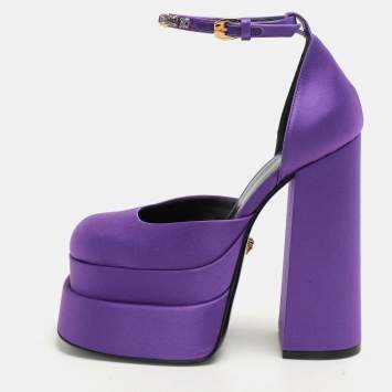 Pre Owned Versace Purple Satin Medusa Aevitas Double Platform Pumps Size 36