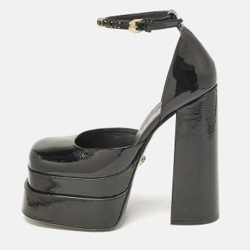 Pre Owned Versace Black Leather Medusa Aevitas Double Platform Pumps Size 40