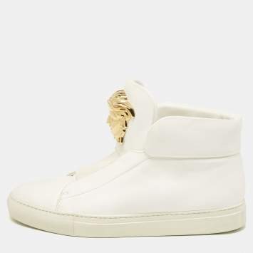 Pre Owned Versace White Leather Palazzo High Top Sneakers Size 41
