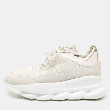 Pre Owned Versace White Suede and Leather Chain Reaction Sneakers Size 39