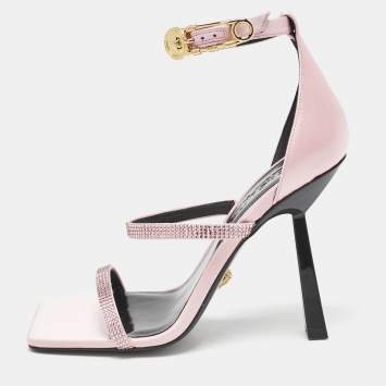 Pre Owned Versace Pink Satin Safety Pin Ankle Strap Sandals Size 37