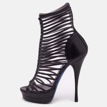 Pre Owned Versace Black Leather Platform Cage Sandals Size 40