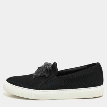 Versace Black/Green Mesh Medusa Slip On Sneakers Size 39