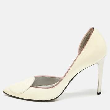 Pre Owned Versace Cream Patent Leather Medusa Pointed Toe D'orsay Pumps Size 36