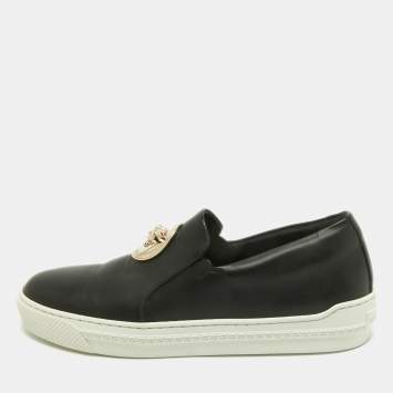 Pre Owned Versace Black Leather Medusa Slip On Sneakers Size 38