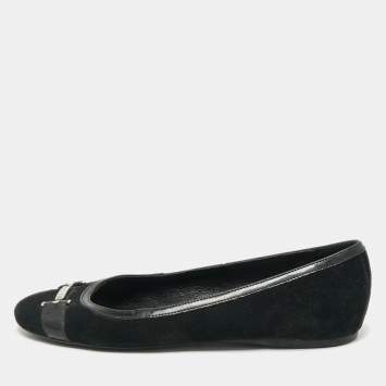 Pre Owned Versace Black Suede and Patent Leather Ballet Flats Size 39