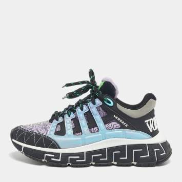 Pre Owned Versace Multicolor Canvas and Leather Trigreca Low Top Sneakers Size 37