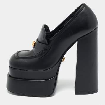 Pre Owned Versace Black Leather Aevitas Platform Pumps Size 37