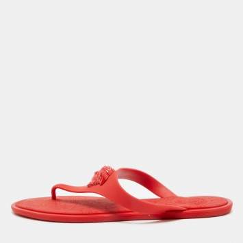 Pre Owned Versace Red Rubber Medusa Thong Flat Sandals Size 38.5