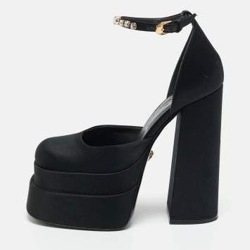 Pre Owned Versace Black Satin Aevitas Platform Pumps Size 37
