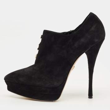 مملوكة مسبقًا بوت منصة مقدمة مدببة سويد أسود فيرساتشي ميدوسا مقاس 41