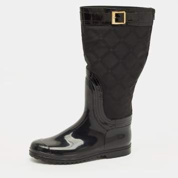 Pre Owned Versace Size 38 Black Nylon and PVC Rain Boots