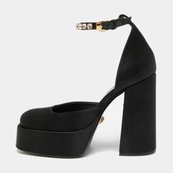 Pre Owned Versace Aevitas Size 36 Black Satin Platform Pumps