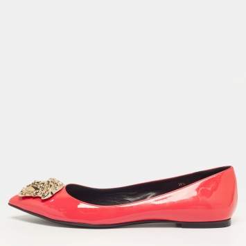 Pre Owned Versace Medusa Size 38.5 Red Patent Leather Ballet Flats