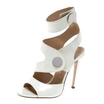 Pre Owned Versace White Leather Peep Toe Cutout Ankle Strap Sandals Size 35.5