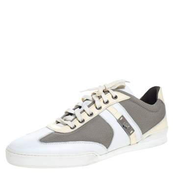 Pre Owned Versace Multicolor Mesh, Leather And Patent Leather Medusa Logo Low Top Sneaker Size 40.5