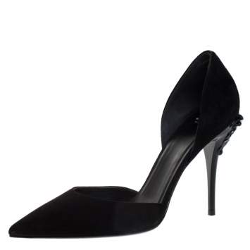 Pre Owned Versace Black Suede Leather Medusa Heel Pointed Toe Pumps Size 39