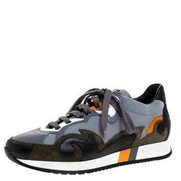 Pre Owned Versace Multicolor Mesh, Leather And Suede Medusa Logo Low Top Sneaker Size 42
