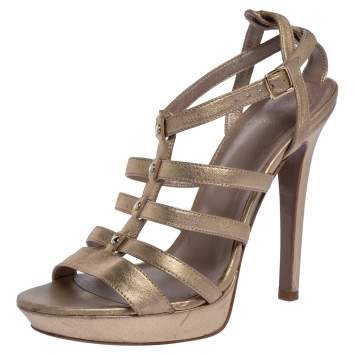 Pre Owned Versace Gold Leather Caged Platform Sandals Size 36