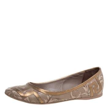 Pre Owned Versace Gold/Brown Leather Ballet Flats Size 39