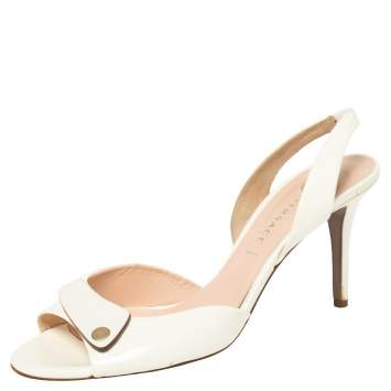 Pre Owned Versace Off White Patent Leather Slingback Sandals Size 40