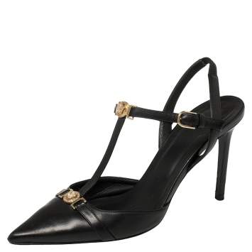 Pre Owned Versace Black Leather Medusa Slingback Pumps Size 39