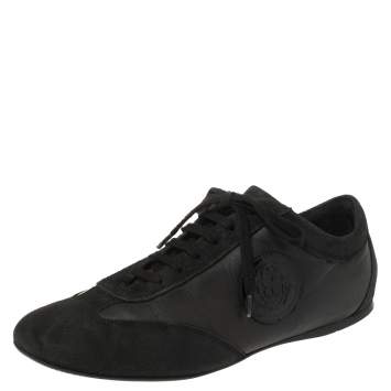 Pre Owned Versace Black Suede and Soft Leather Medusa Lace Up Sneakers Size 39