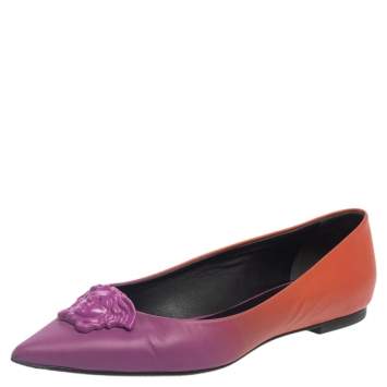 Pre Owned Versace Purple/Orange Leather Medusa Pointed Toe Ballet Flats Size 38