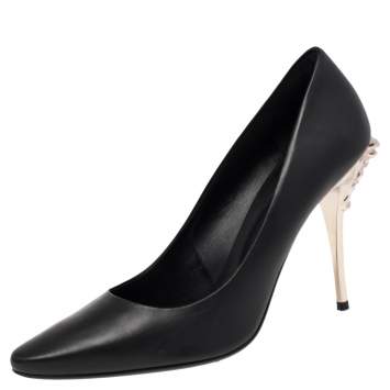 Pre Owned Versace Black Leather Medusa Heel Pumps Size 40