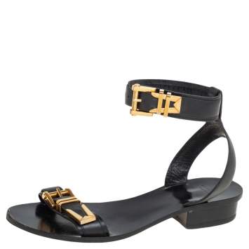 مملوكة مسبقًا Versace Black Leather Buckle  Ankle Strap  Sandals Size 38