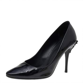 Pre Owned Versace Black Patent Leather Medusa Heel Pumps Size 36