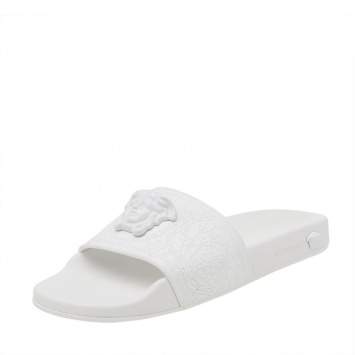 Pre Owned Versace White Rubber Medusa Slides Sandals Size 37