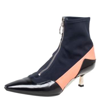 Pre Owned Versace Multicolor Fabric And Leather Sock Ankle Length Boots Size 38